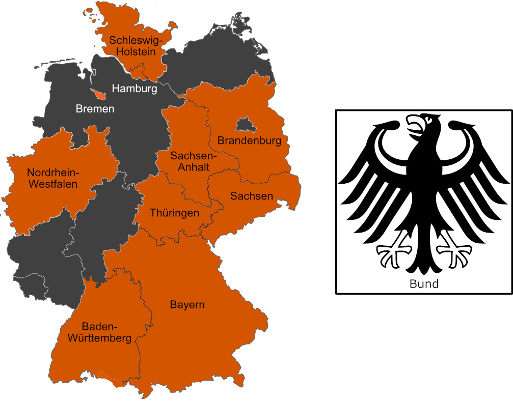 Eine Karte von Deutschland, in der die Bundesländer der Entwicklergemeinschaft hervorgehoben sind.