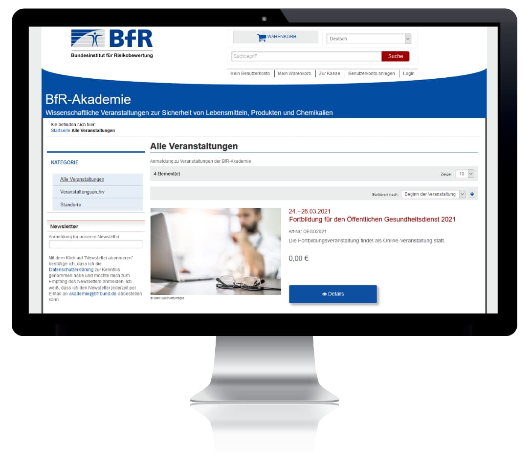 Monitor mit Ansicht des Webshops des BfR