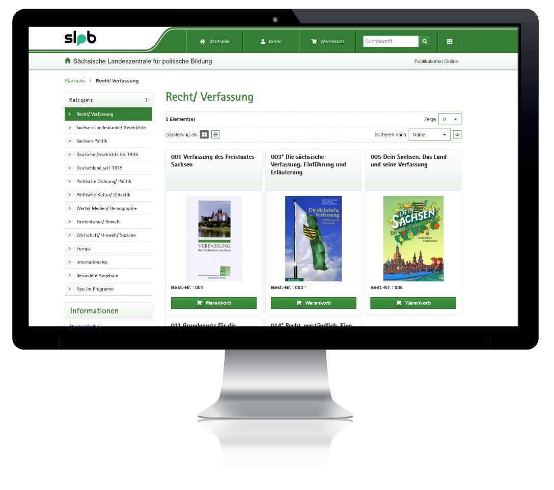 Monitor mit Ansicht des Webshops der SLpB