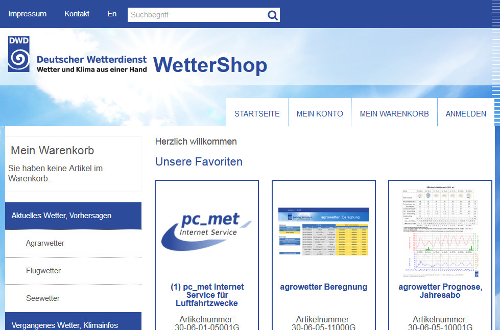 ePayBL Webshop für den Deutschen Wetterdienst Screenshot - ePayBL Webshop für den DWD